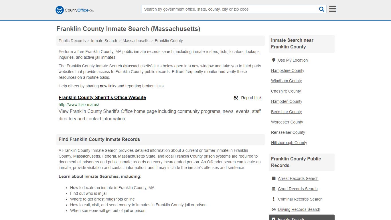 Inmate Search - Franklin County, MA (Inmate Rosters & Locators)
